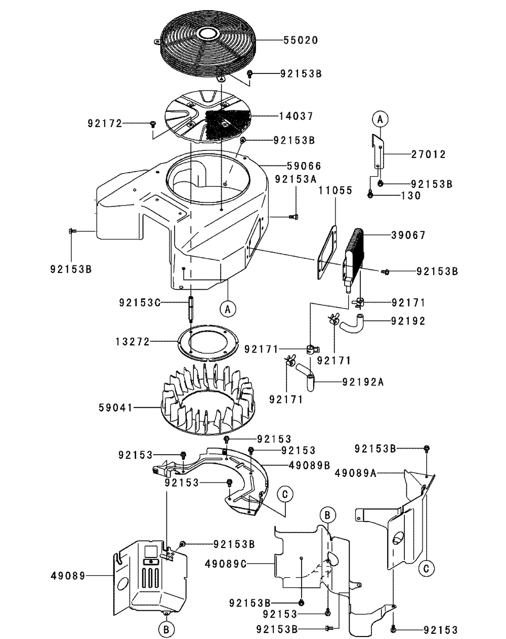 Kawasaki Fx850v-As00 Cooling Equipment Diagram and Parts List for M60-KW (53AI8CT6050-31HP-OHV)(2010) Cub Cadet Lawn Tractor